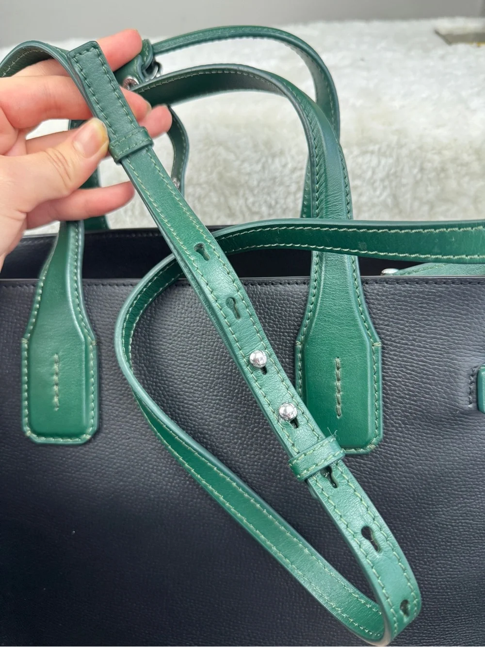 Burberry Banner Medium Black sea and Green Leather Tote Bag